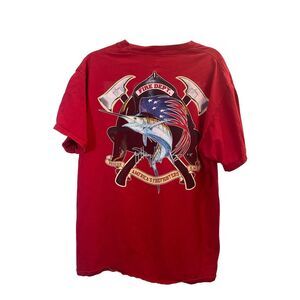Guy Harvey BlueWater Firefighter Fire Department Swordfish Pocket T Shirt Size L